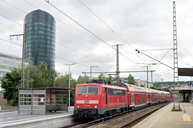 111 169 mit S-Bahnersatzzug bei km 15,6 (August 2021)