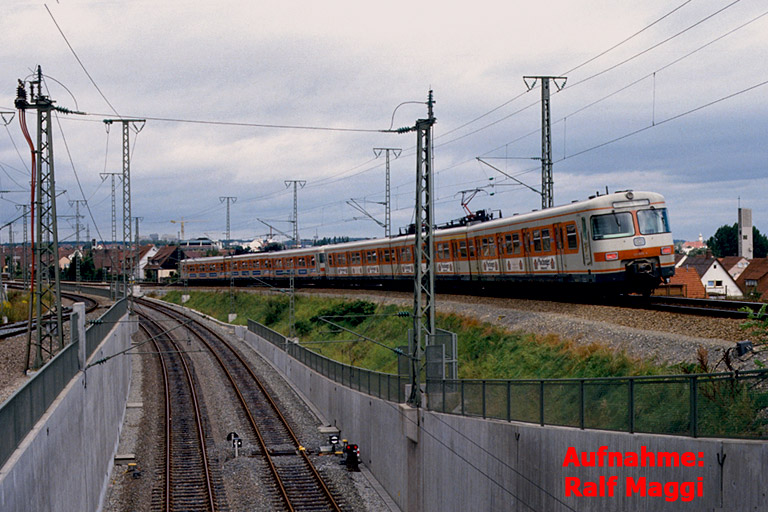 Baureihe 420 als S1 am Abzweig der Flughafenlinie (1987)