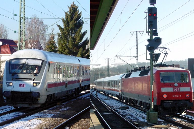 120 121 mit IC 381 bei km 16,8 (Januar 2004)