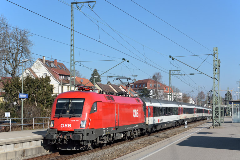 &Ouml;BB 1016 011 mit IC 187 bei km 15,6 (Februar 2018)