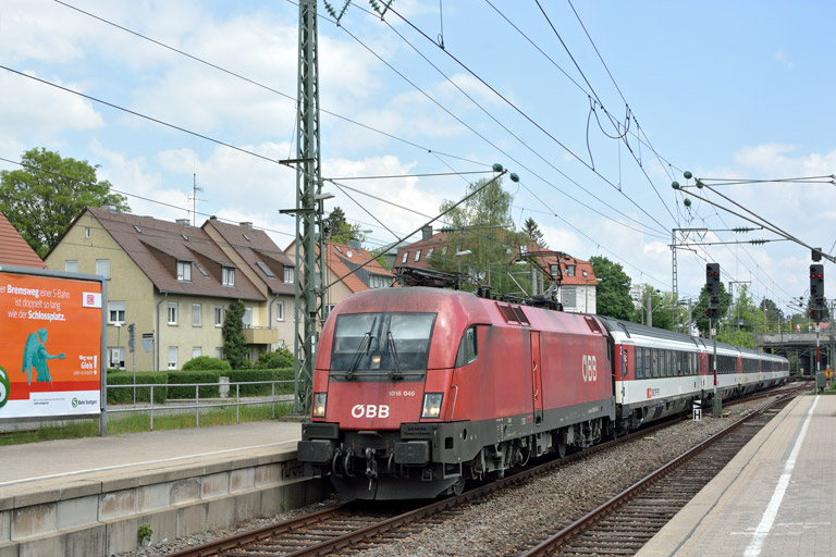 &Ouml;BB 1016 046 mit IC 187 bei km 15,6 (Mai 2018)