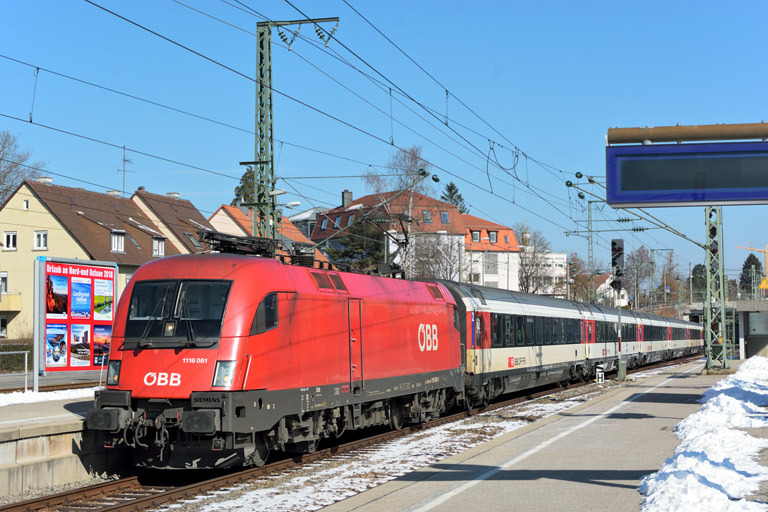 &Ouml;BB 1116 081 mit IC 187 bei km 15,6 (Februar 2018)