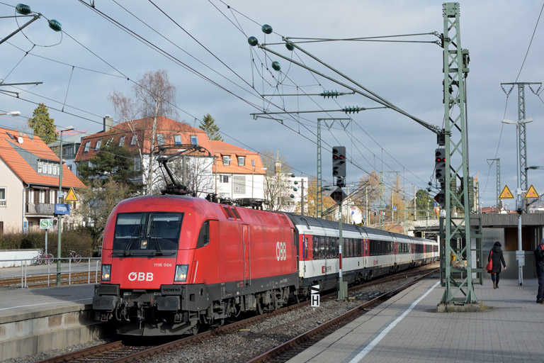 &Ouml;BB 1116 086 mit IC 187 bei km 15,6 (Januar 2018)