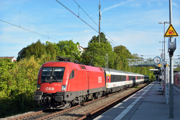 &Ouml;BB 1116 145 mit IC 188 bei km 14,2 (September 2018)