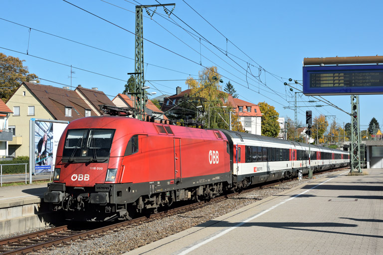 &Ouml;BB 1116 099 mit IC 187 bei km 15,6 (Oktober 2019)
