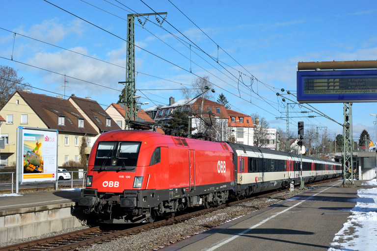 &Ouml;BB 1116 130 mit IC 187 bei km 15,6 (Januar 2019)
