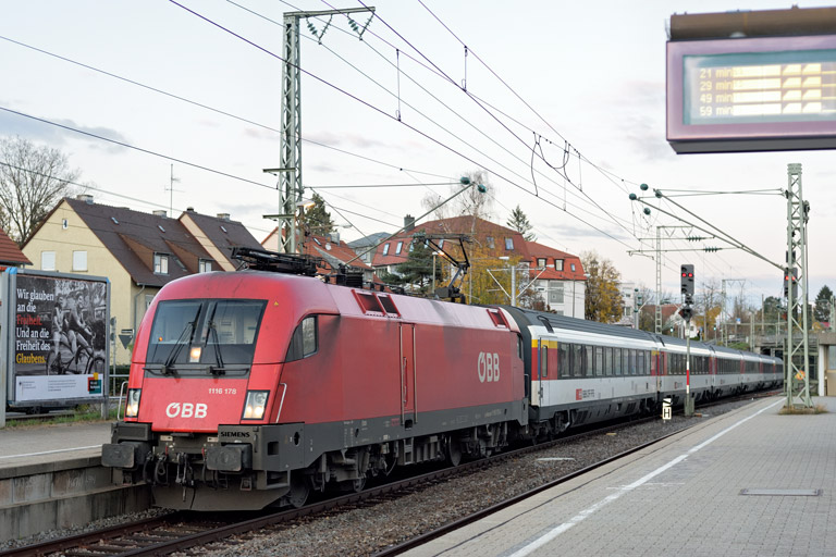 &Ouml;BB 1116 178 mit IC 281 bei km 15,6 (November 2019)