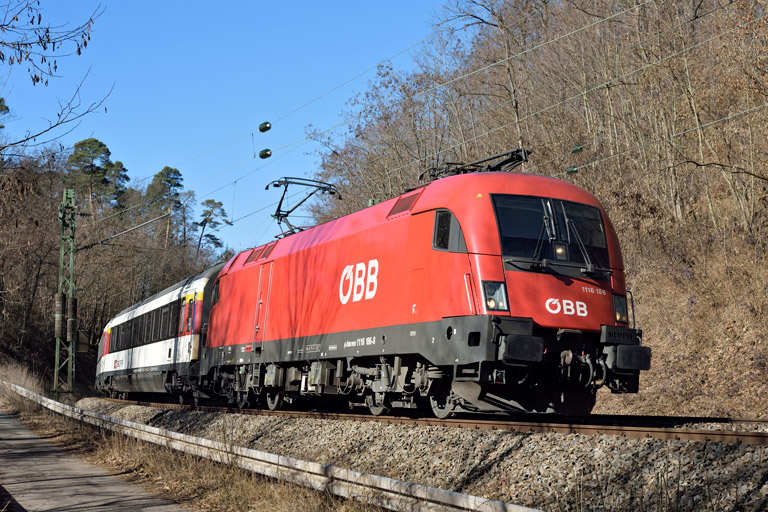 &Ouml;BB 1116 186 mit IC 282 bei km 10,4 (Februar 2019)