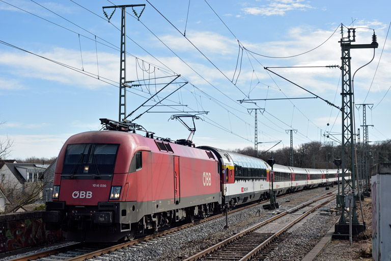 &Ouml;BB 1016 026 mit IC 280 bei km 16,8 (Februar 2020)