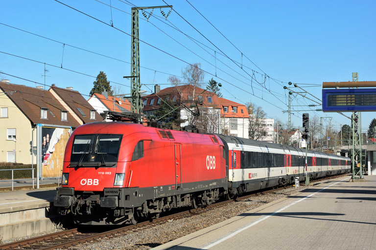 &Ouml;BB 1116 083 mit IC 187 bei km 15,6 (Februar 2020)