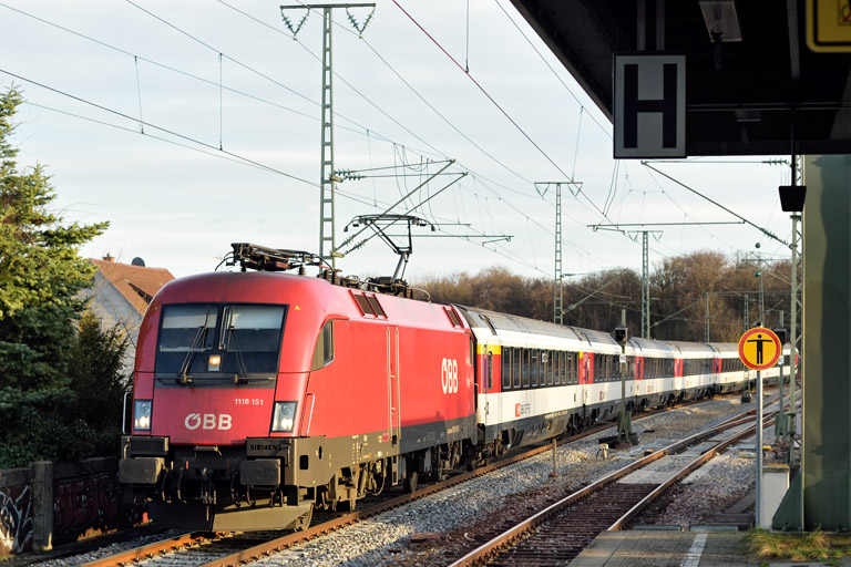 &Ouml;BB 1116 151 mit IC 186 bei km 16,8 (M&auml;rz 2020)