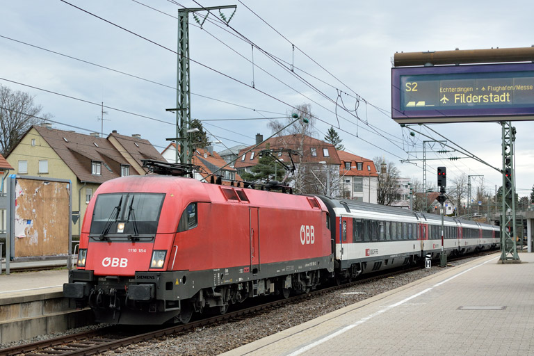 &Ouml;BB 1116 184 mit IC 185 bei km 15,6 (Februar 2020)