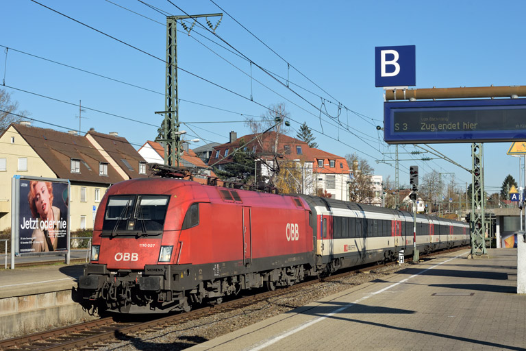 &Ouml;BB 1116 057 mit IC 187 bei km 15,6 (November 2021)