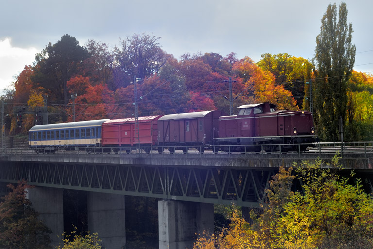 V100 2084 mit DLr 81653 bei km 14,6 (Oktober 2021)