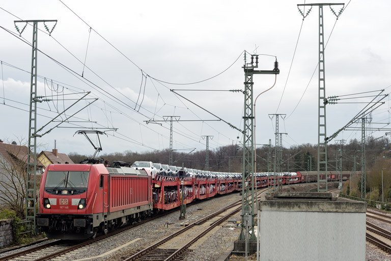 187 146 mit EZ 52101 bei km 16,8 (M&auml;rz 2023)