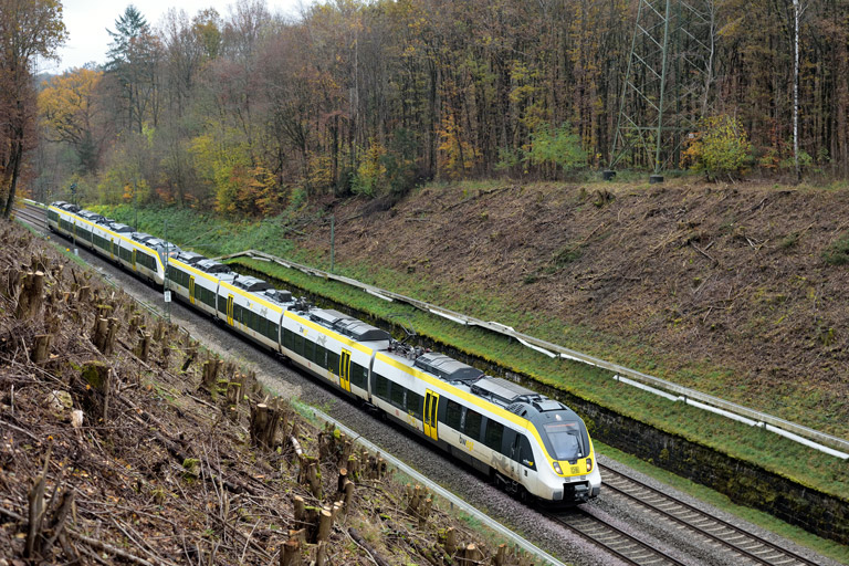 3442 202 und 3442 201 als RE 17637/17639 bei km 18,8 (November 2024)
